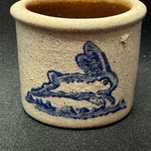 Stoneware Crock with Blue Rabbit Folk Art